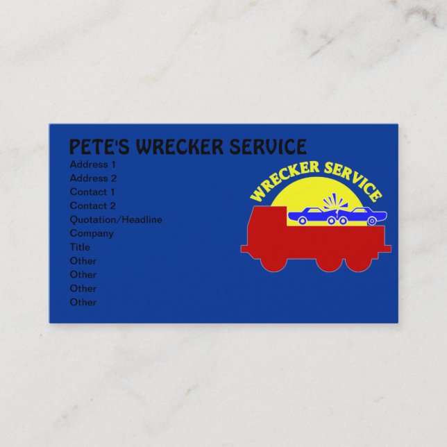 Wrecker Towing Service Business Cards (Front)