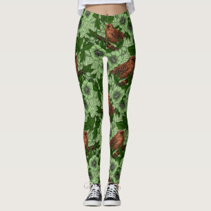Wren and hellebore, light green leggings