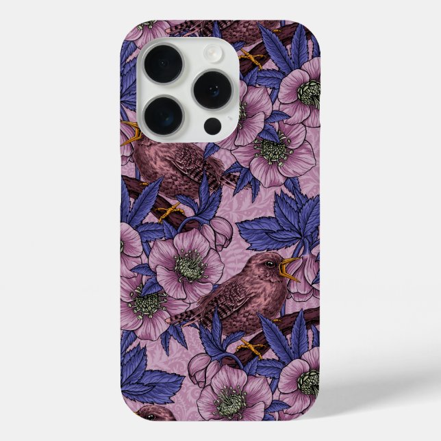 Wren and hellebore, pink and violet Case-Mate iPhone case (Back)