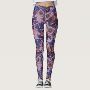 Wren and hellebore, pink and violet leggings