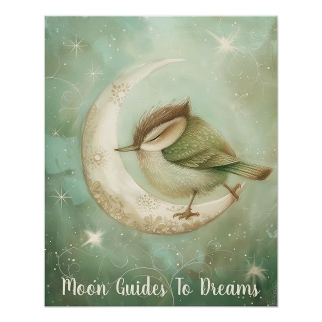 Wren bird baby sleeping on Moon Poster (Front)