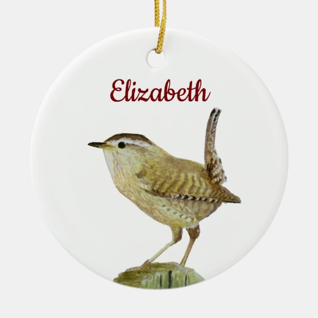 Wren Bird Ceramic Ornament (Front)