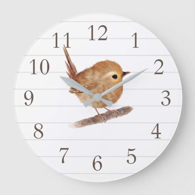 Wren Bird Personalized Nursery Decor Wall Clock (Front)