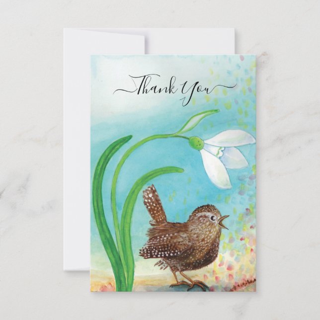 Wren Bird Sing at Dawn In the Spring  Thank You Card (Front)