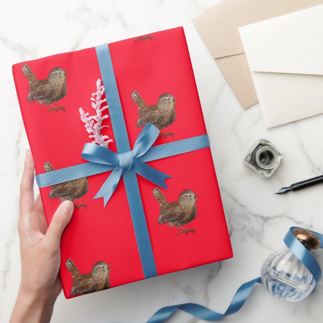 Wren Bird Singing Vivid Red Wrapping Paper (Gifting)