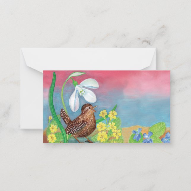 Wren Bird & Snowdrop & Spring  Card (Front)