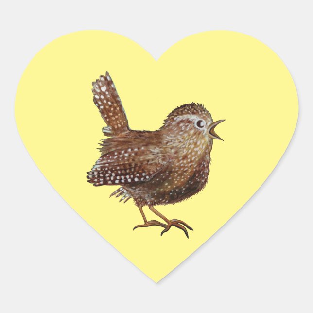 Wren Bird (Troglodytes Troglodytes) Heart Sticker (Front)