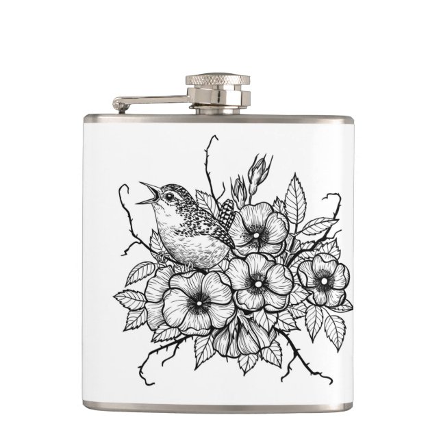Wren bouquet hip flask (Front)
