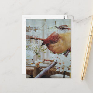 Wren in the Dining Room Surreal Collage Postcard