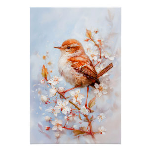 Wren in Woodland Impressionist Painting Poster