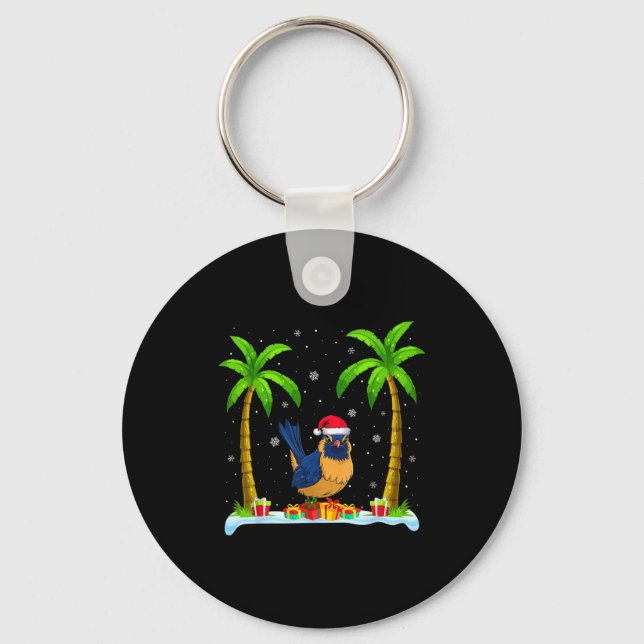 Wren Santa Hat Palm Tree Beach Xmas Pajama  Keychain (Front)