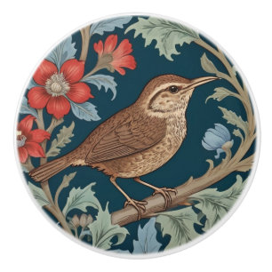 Wren William Morris style Right facing Bird Ceramic Knob