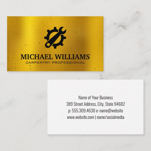 Wrench and Gear | Gold Metal Background Business Card (Front/Back)