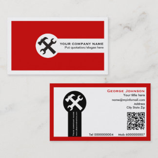 Wrench and hammer handyman construction red business card