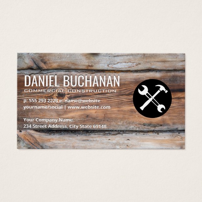 Wrench and Hammer | Wood Panel Background (Front)