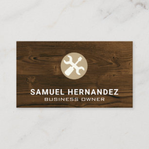 Wrench and Screw Driver Wood Background Business Card