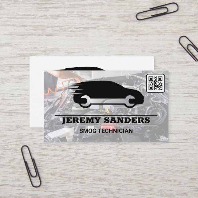 Wrench Car | Auto Services | Engine Bay | QR Code  Business Card (Front/Back In Situ)