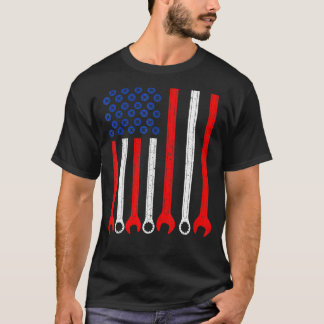 Wrench Flag Vintage Fathers Day Patriotic Mechanic T-Shirt