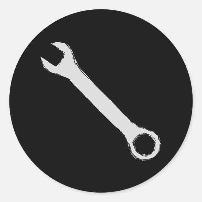 Wrench. Grey and Black. Spanner. Classic Round Sticker (Front)