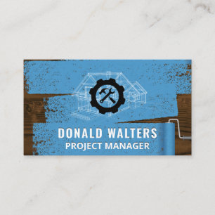 Wrench Hammer   Painted Wooden Boards   Blueprints Business Card