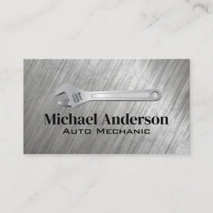 Wrench Logo   Metallic Brushed Business Card