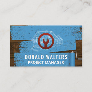 Wrench Painted Wooden Boards Blueprints Business Card