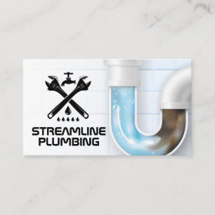 Wrenches Faucet Drip Logo Clogged Pipe Business Card