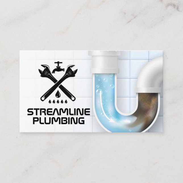 Wrenches Faucet Drip Logo | Clogged Pipe Business Card (Front)