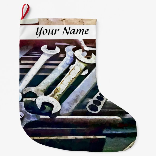 Wrenches in Machine Shop Large Christmas Stocking (Front)
