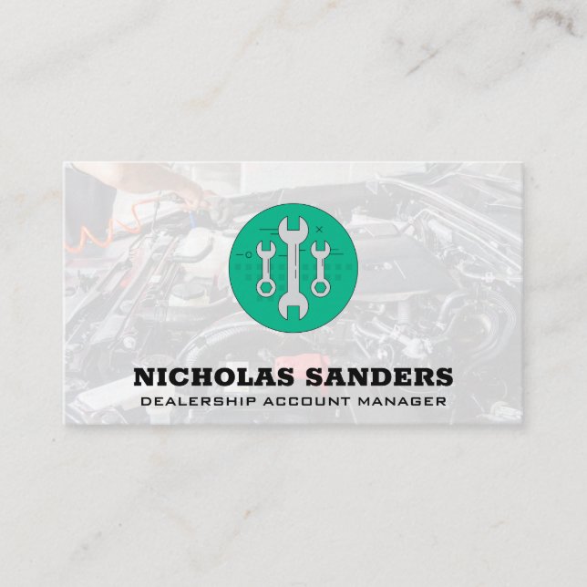 Wrenches | Mechanic Working on Engine Business Card (Front)