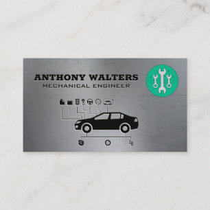 Wrenches Metallic Car Diagram Business Card