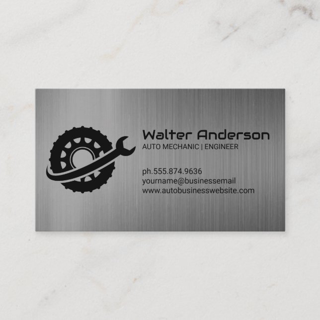 Wrenches Tire Logo | Metallic Background Business Card (Front)
