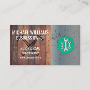 Wrenches Wooden Background Metallic Scratched Business Card