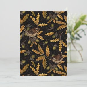 Wrens and acorns on black