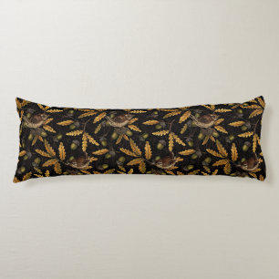 Wrens and acorns on black body pillow