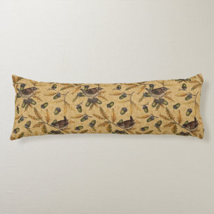 Wrens and acorns on honey body pillow