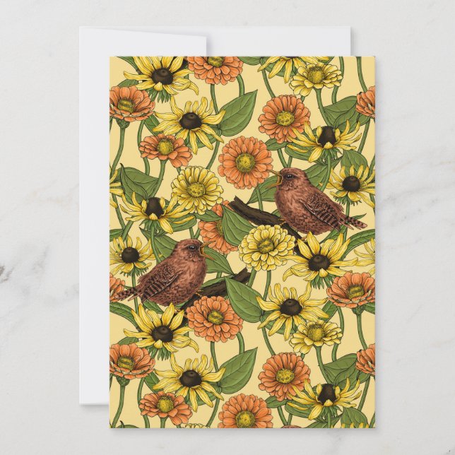 Wrens and flowers on pale yellow (Front)