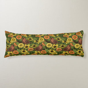 Wrens and flowers on pale yellow body pillow