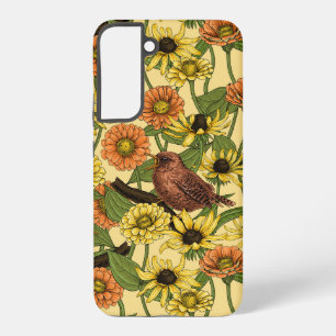 Wrens and flowers on pale yellow samsung galaxy case