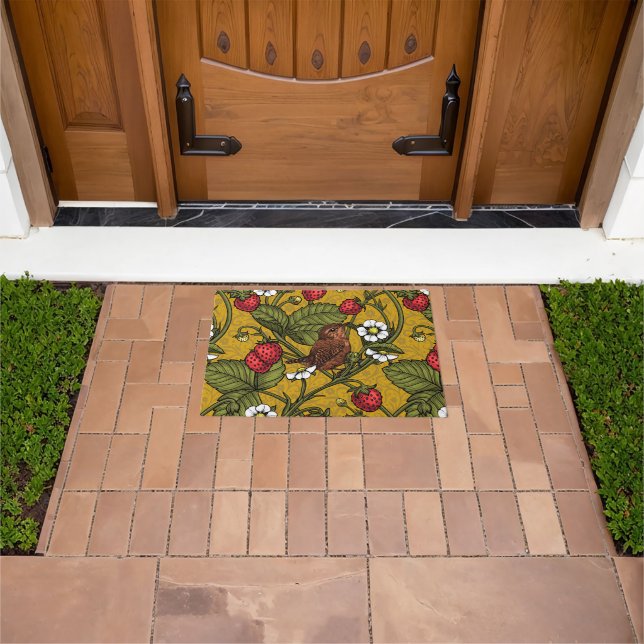 Wrens and strawberries on mustrard doormat (Outdoor)