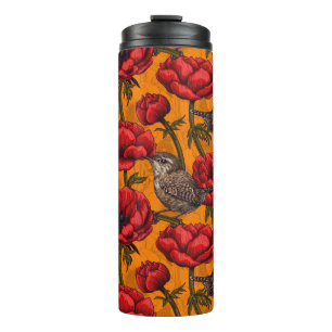 Wrens in a red anemone garden thermal tumbler