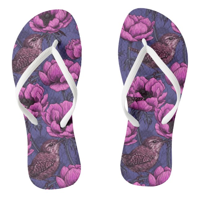 Wrens in the anemone garden flip flops (Footbed)