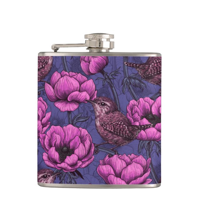 Wrens in the anemone garden hip flask (Front)