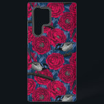 Wrens in the peonies samsung galaxy case<br><div class="desc">Vector seamless pattern made of hand-drawn fairy-wrens and peonies. Blue and red version.</div>