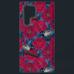 Wrens in the peonies samsung galaxy case<br><div class="desc">Vector seamless pattern made of hand-drawn fairy-wrens and peonies. Blue and red version.</div>