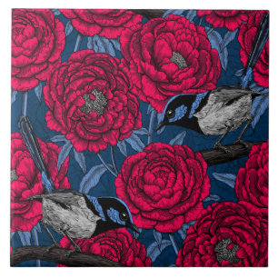Wrens in the peonies tile