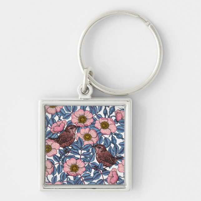 Wrens in the roses keychain (Front)