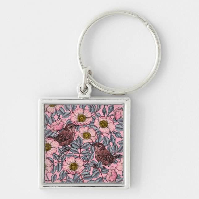 Wrens in the roses keychain (Front)