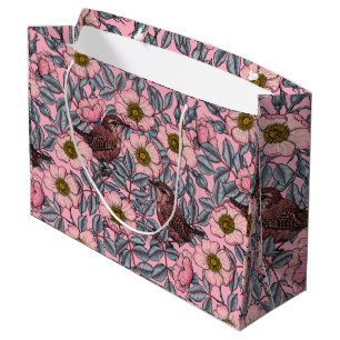 Wrens in the roses large gift bag