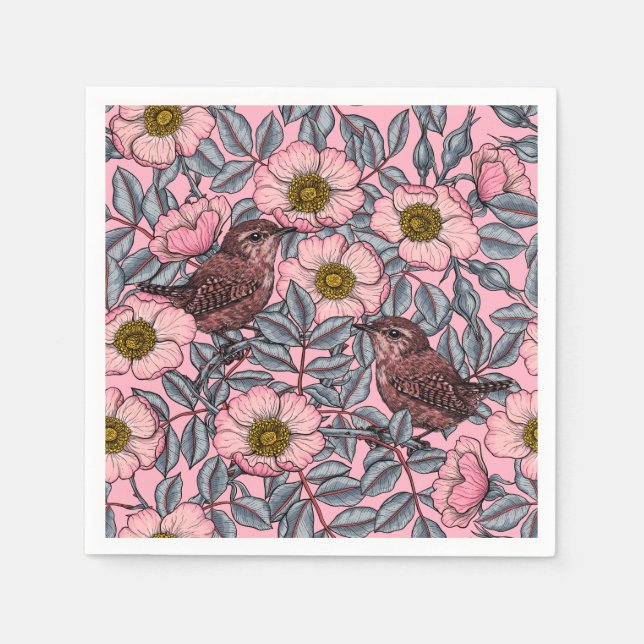 Wrens in the roses napkin (Front)